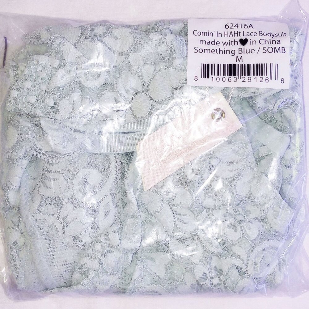 *50off3* NWT We Are HAH Comin' In Haht Stretch Lace Bodysuit M Something Blue - Picture 6 of 7